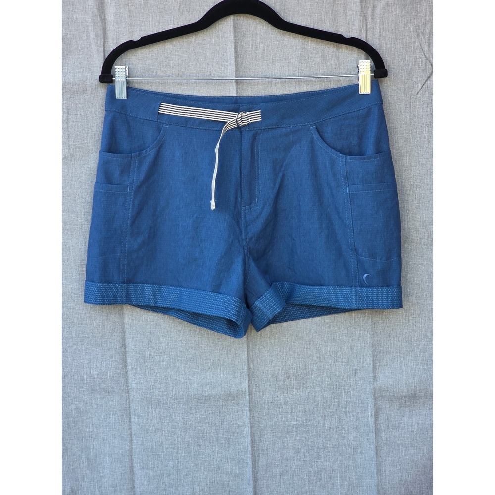 Zyia Active Everywhere Shorts Blue Textured Cuffed Hiking Travel Women Large